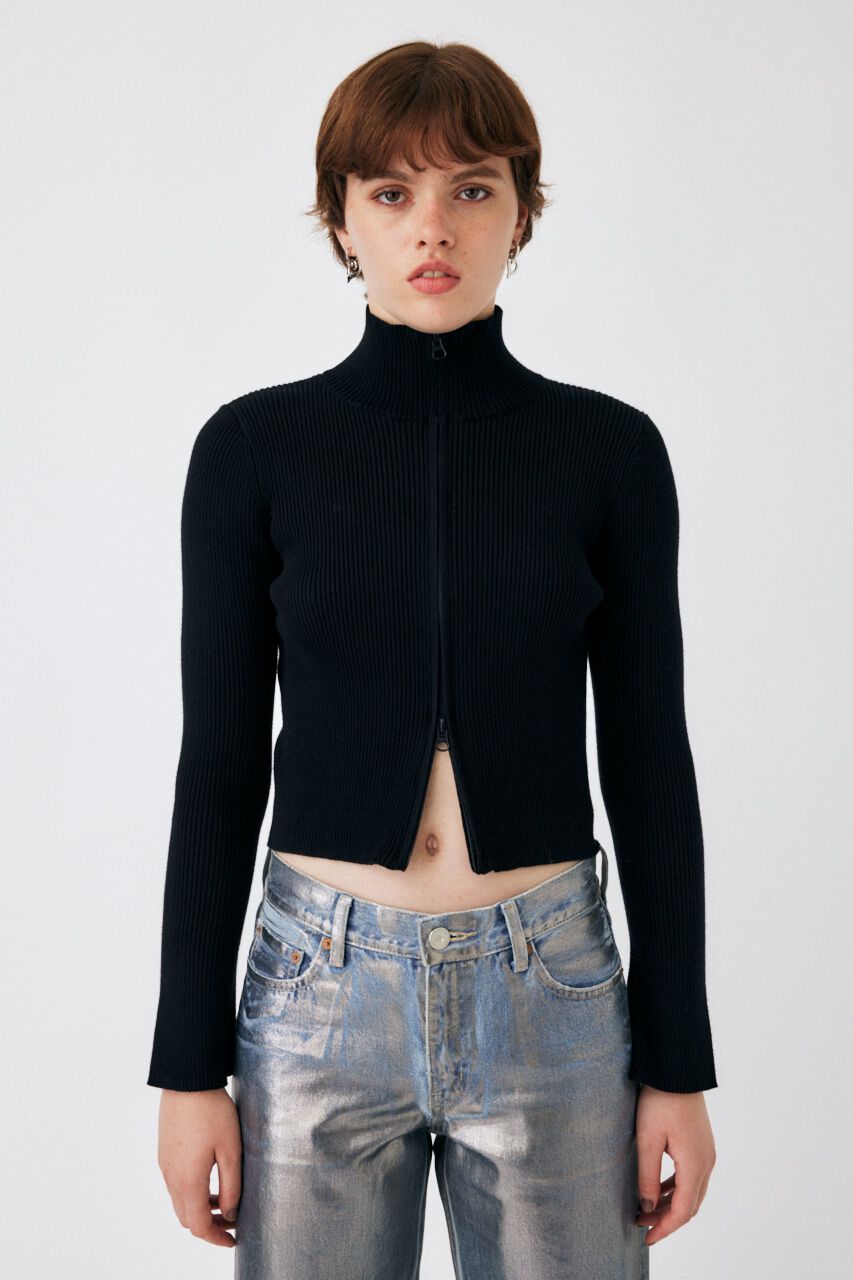 MOUSSY「W ZIP KNIT トップス」|ニット・セーター|BLK