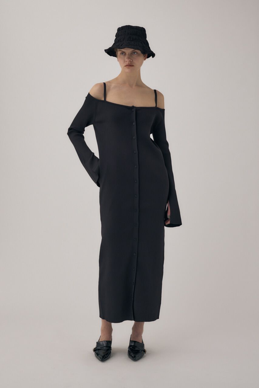 MOUSSY「ﾘｻｲｸﾙﾎﾟﾘｴｽﾃﾙ使用 経年劣化の少ないﾘﾌﾞﾆｯﾄ ｵﾌｼｮ  」|ワンピース|BLK