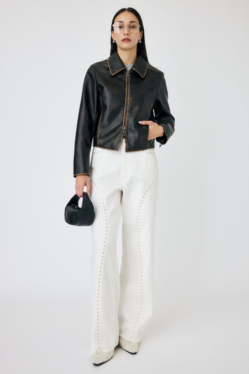 MOUSSY「STUDDED ワイドストレートデニム」|デニム|WHT