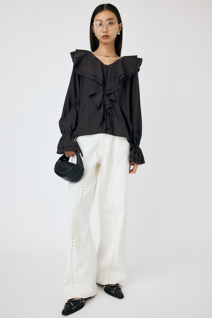 MOUSSY「STUDDED ワイドストレートデニム」|デニム|