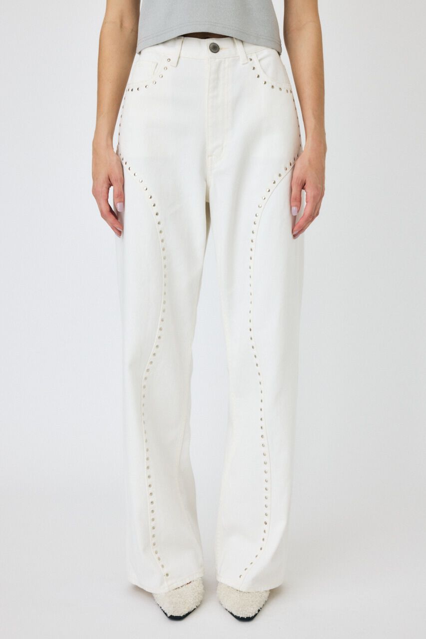 MOUSSY「STUDDED ワイドストレートデニム」|デニム|