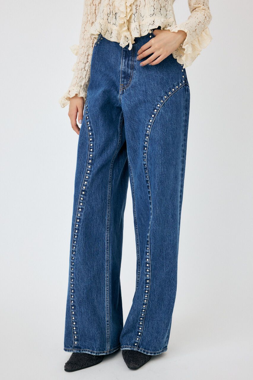 MOUSSY「STUDDED ワイドストレートデニム」|デニム|