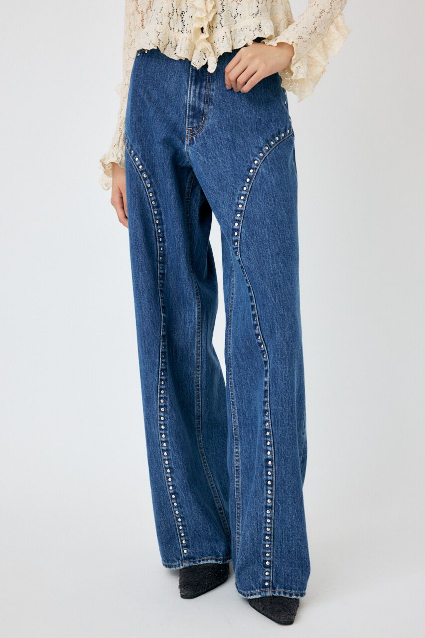 MOUSSY「STUDDED ワイドストレートデニム」|デニム|