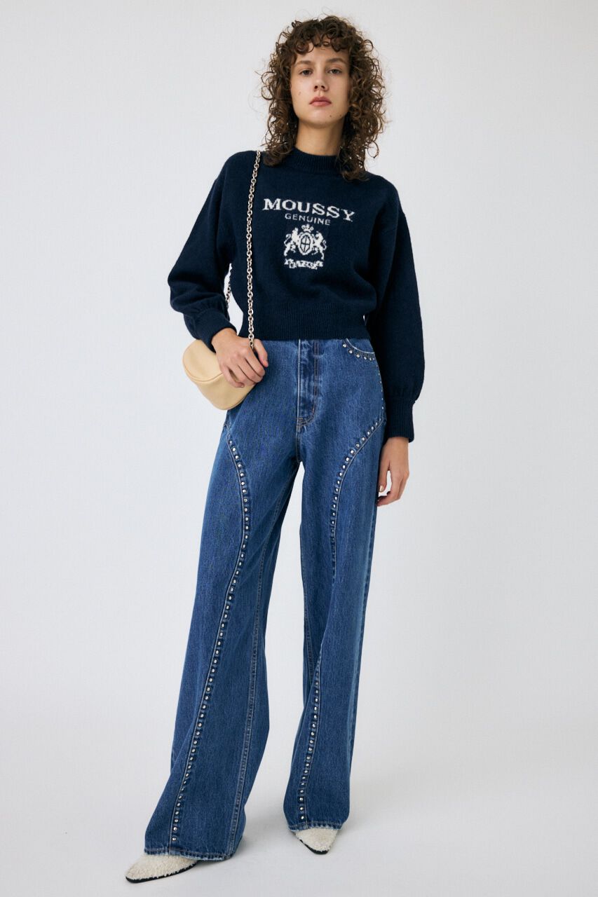 MOUSSY「STUDDED ワイドストレートデニム」|デニム|