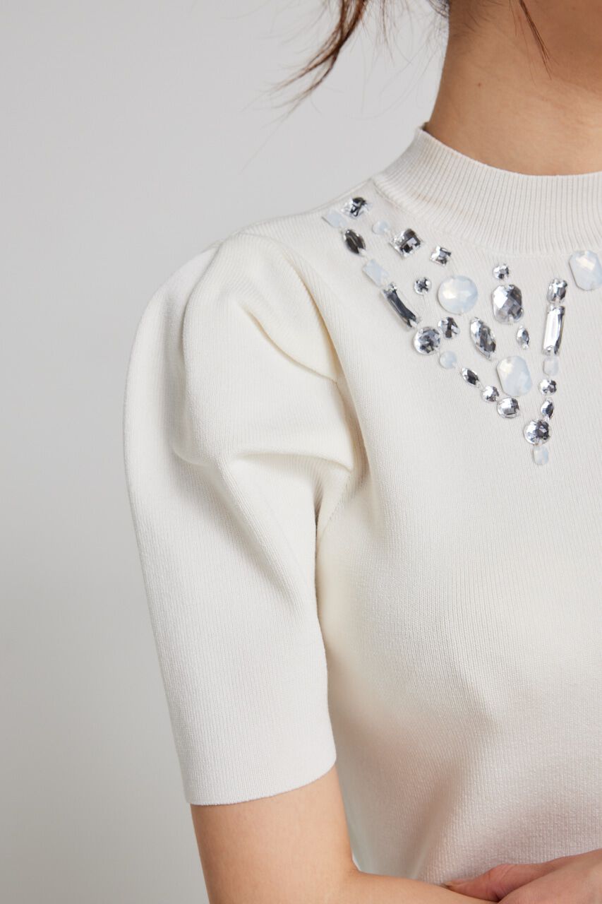 rienda「ビジューカラーハーフSLV Knit TOP」|ニット・セーター|