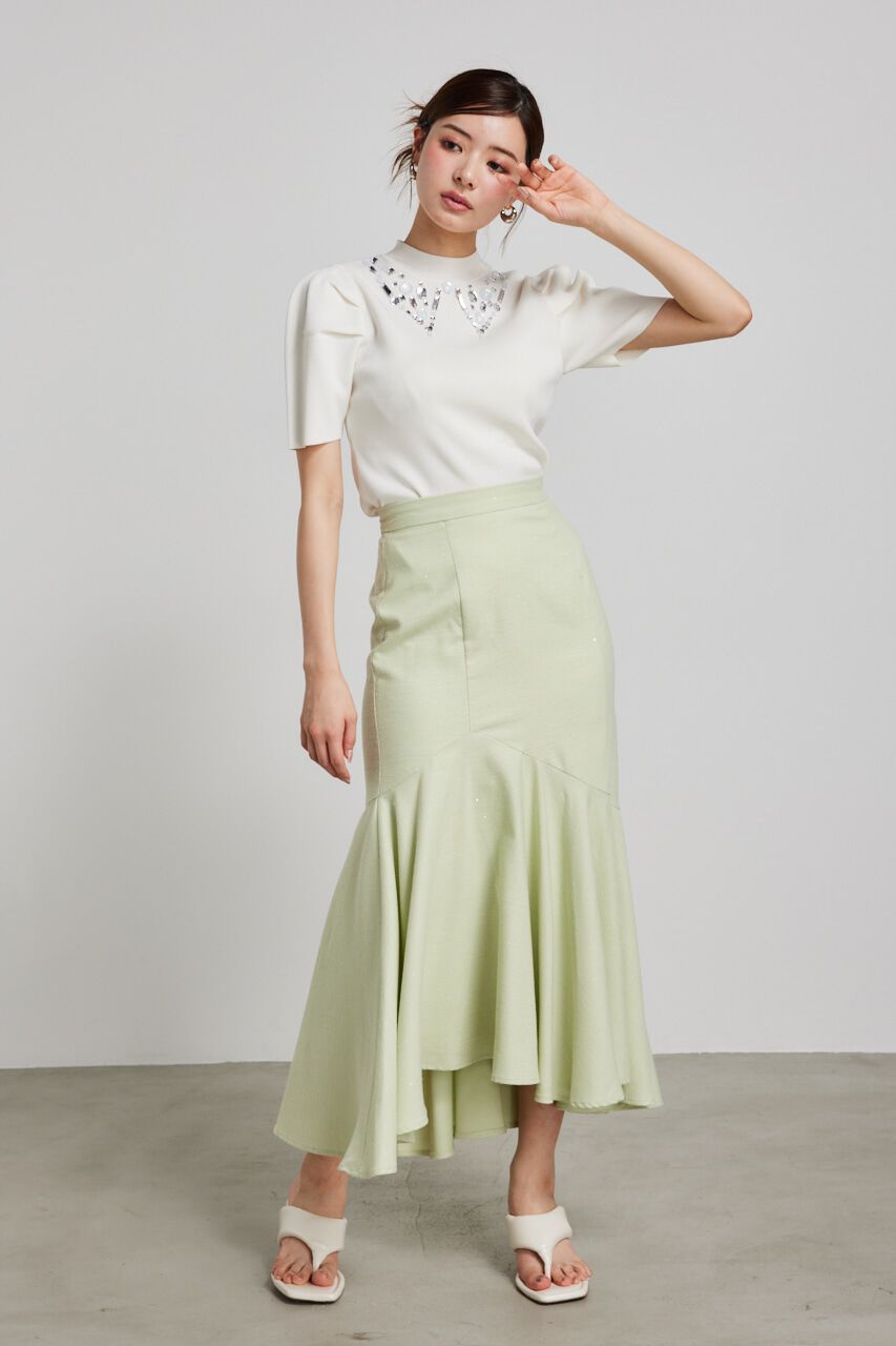 rienda「ビジューカラーハーフSLV Knit TOP」|ニット・セーター|