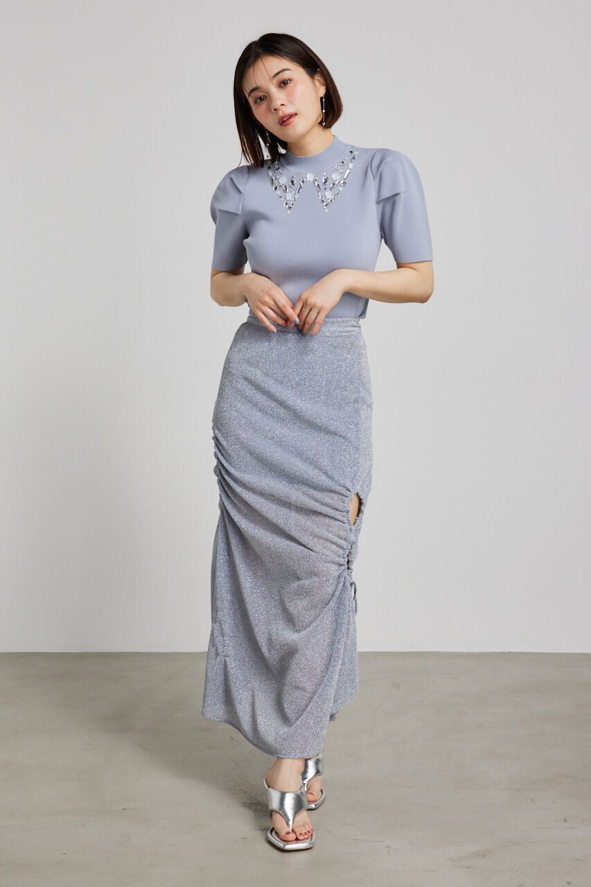 rienda「ビジューカラーハーフSLV Knit TOP」|ニット・セーター|