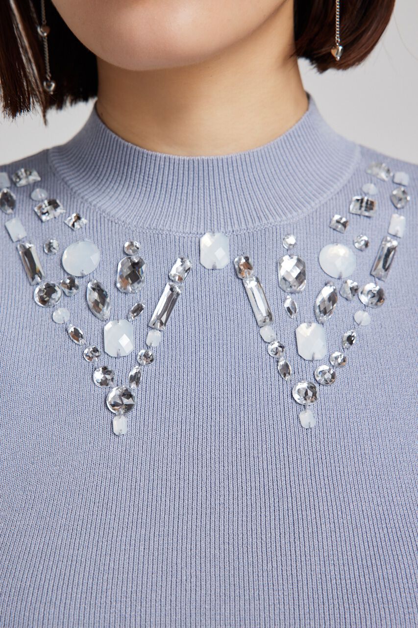 rienda「ビジューカラーハーフSLV Knit TOP」|ニット・セーター|