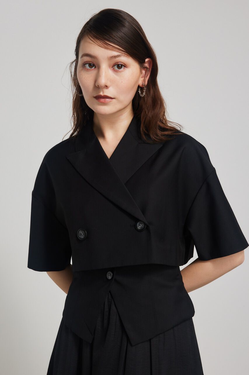 rienda「クロップドハーフSLV JK」|その他|BLK