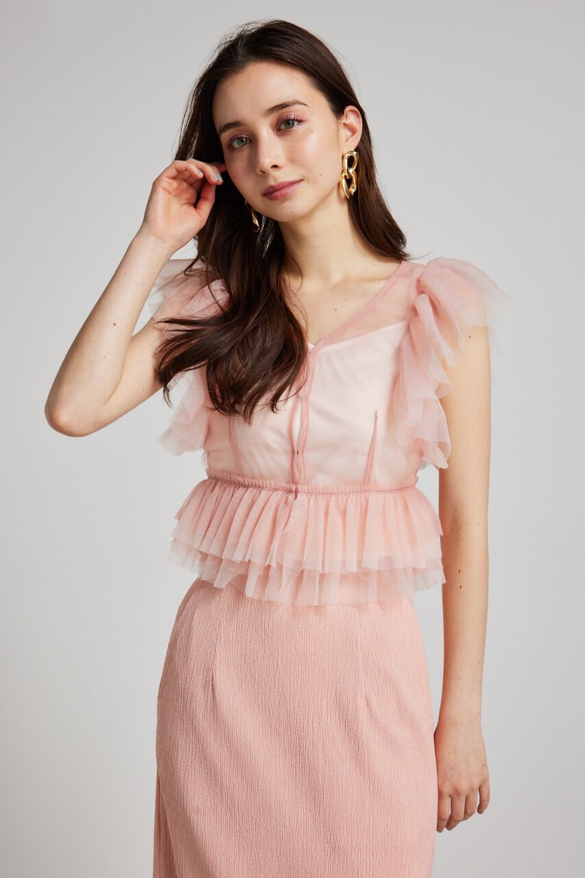 rienda「バイカラーフリルチュールBLS」|シャツ・ブラウス|