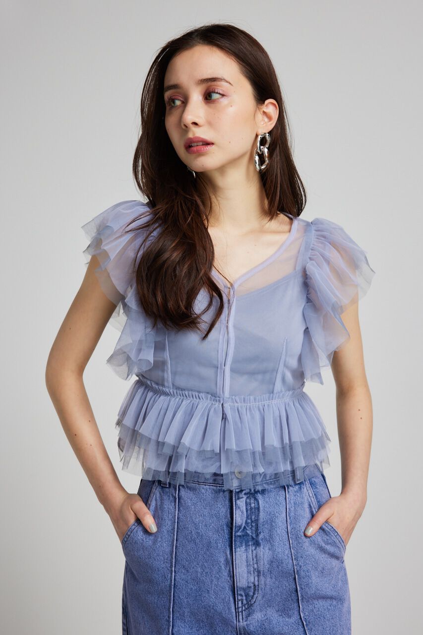 rienda「バイカラーフリルチュールBLS」|シャツ・ブラウス|