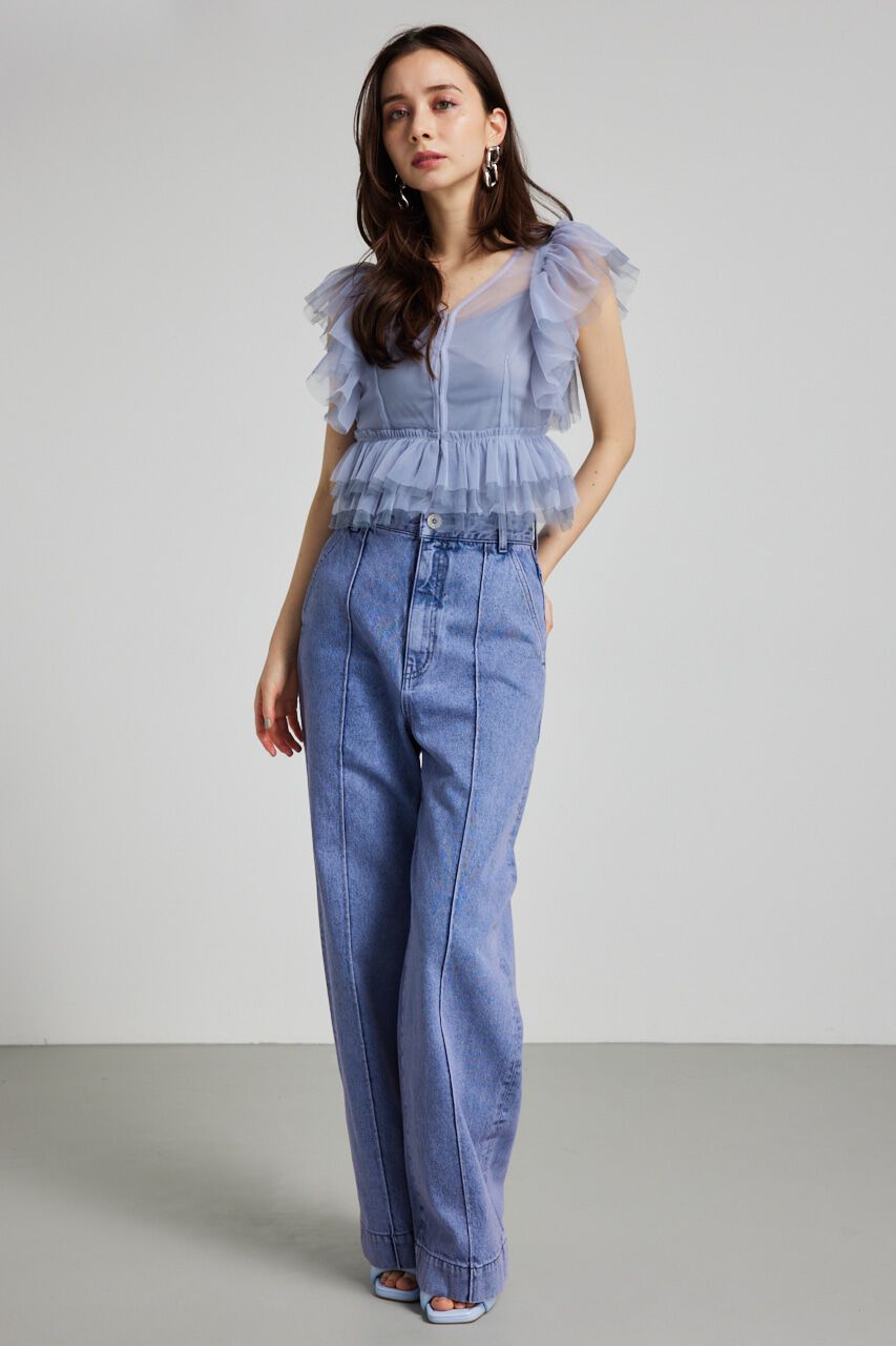 rienda「バイカラーフリルチュールBLS」|シャツ・ブラウス|