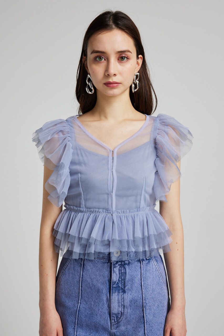 rienda「バイカラーフリルチュールBLS」|シャツ・ブラウス|