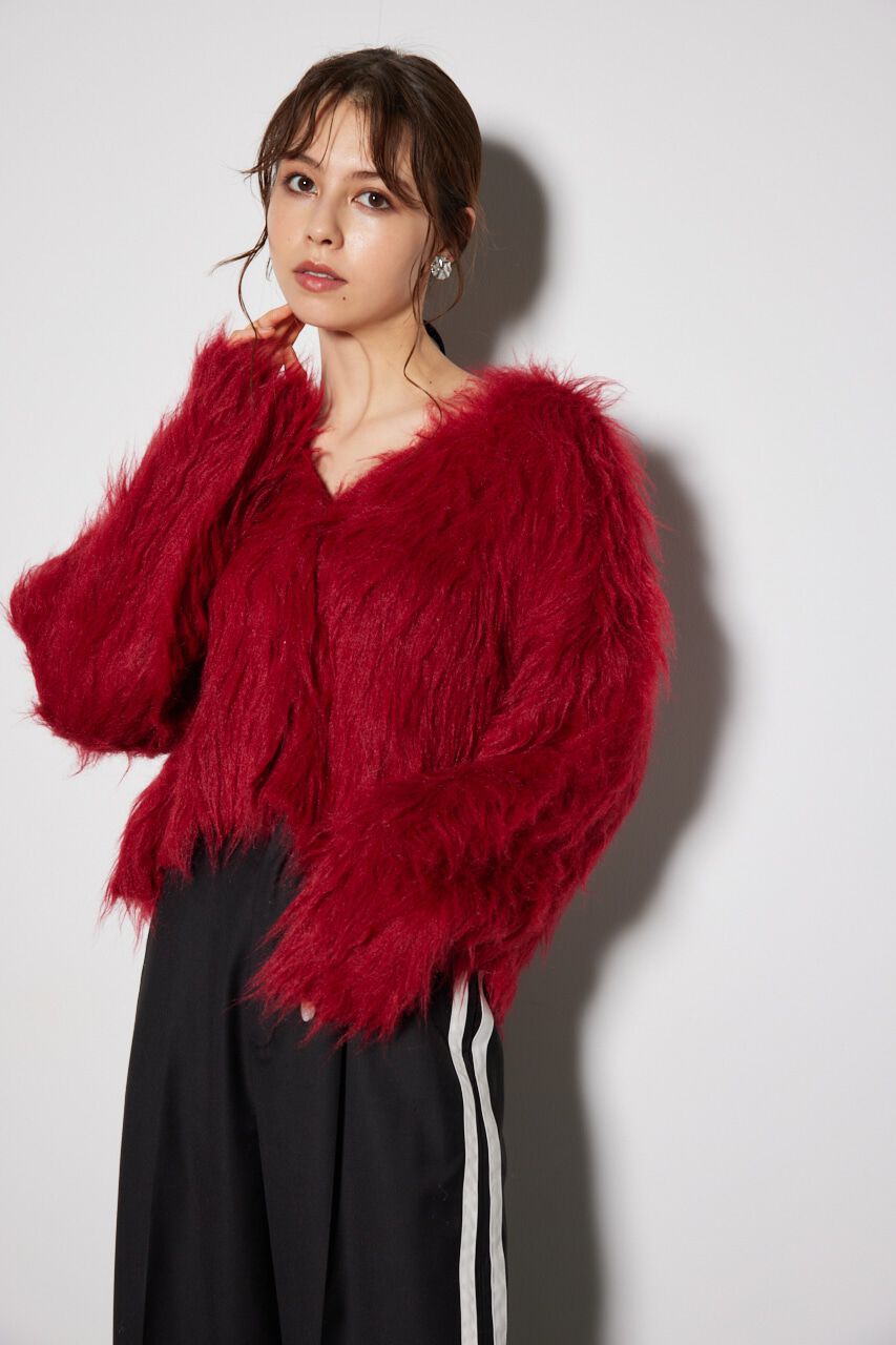rienda「ロングシャギールーズニットカーディガン」|カーディガン|RED