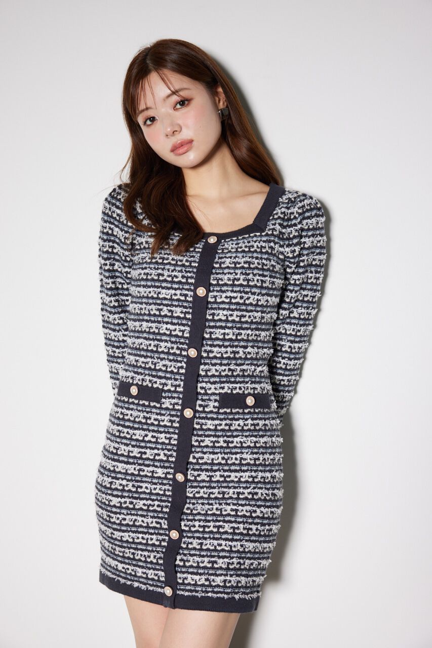 rienda「バイカラーツイードニットミニワンピース」|ワンピース|