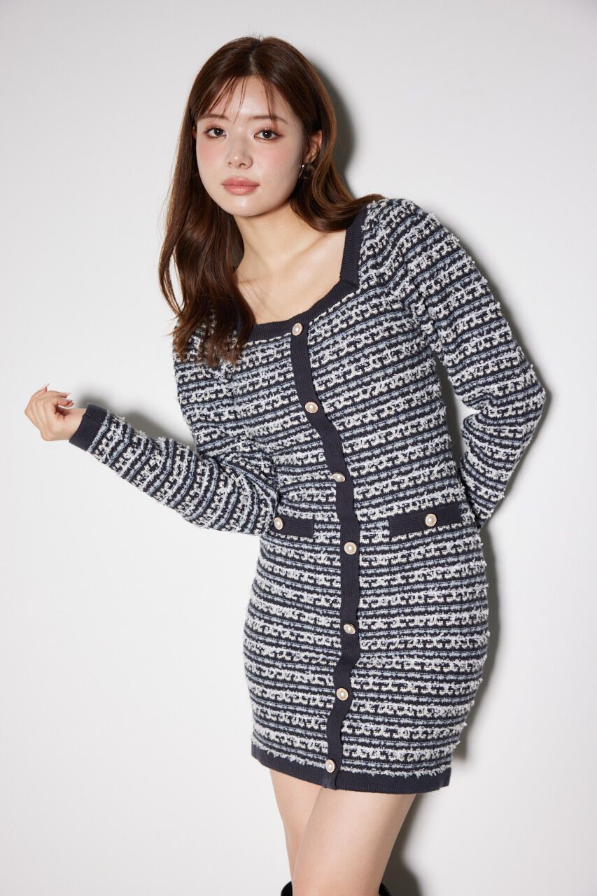 rienda「バイカラーツイードニットミニワンピース」|ワンピース|