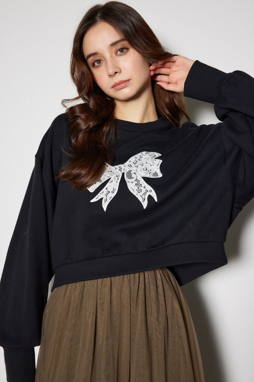 rienda「レースリボンモチーフスウェットトップス」|Tシャツ・カットソー|BLK