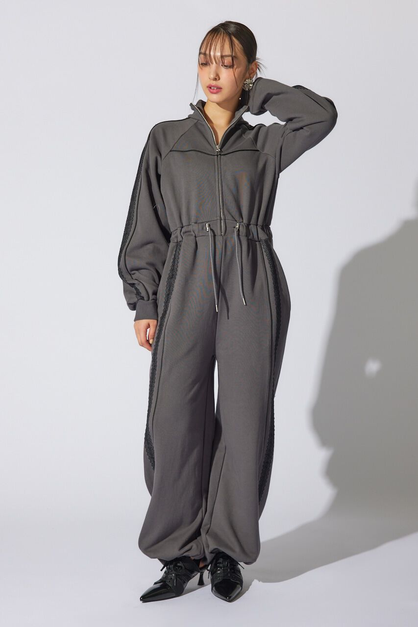 rienda「フロントZIPサイドラインロンパース」|ワンピース|D/BRN3