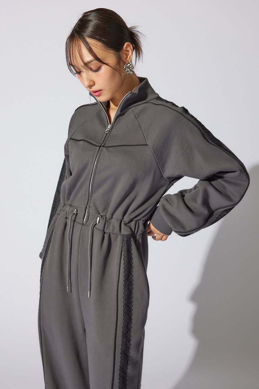 rienda「フロントZIPサイドラインロンパース」|ワンピース|