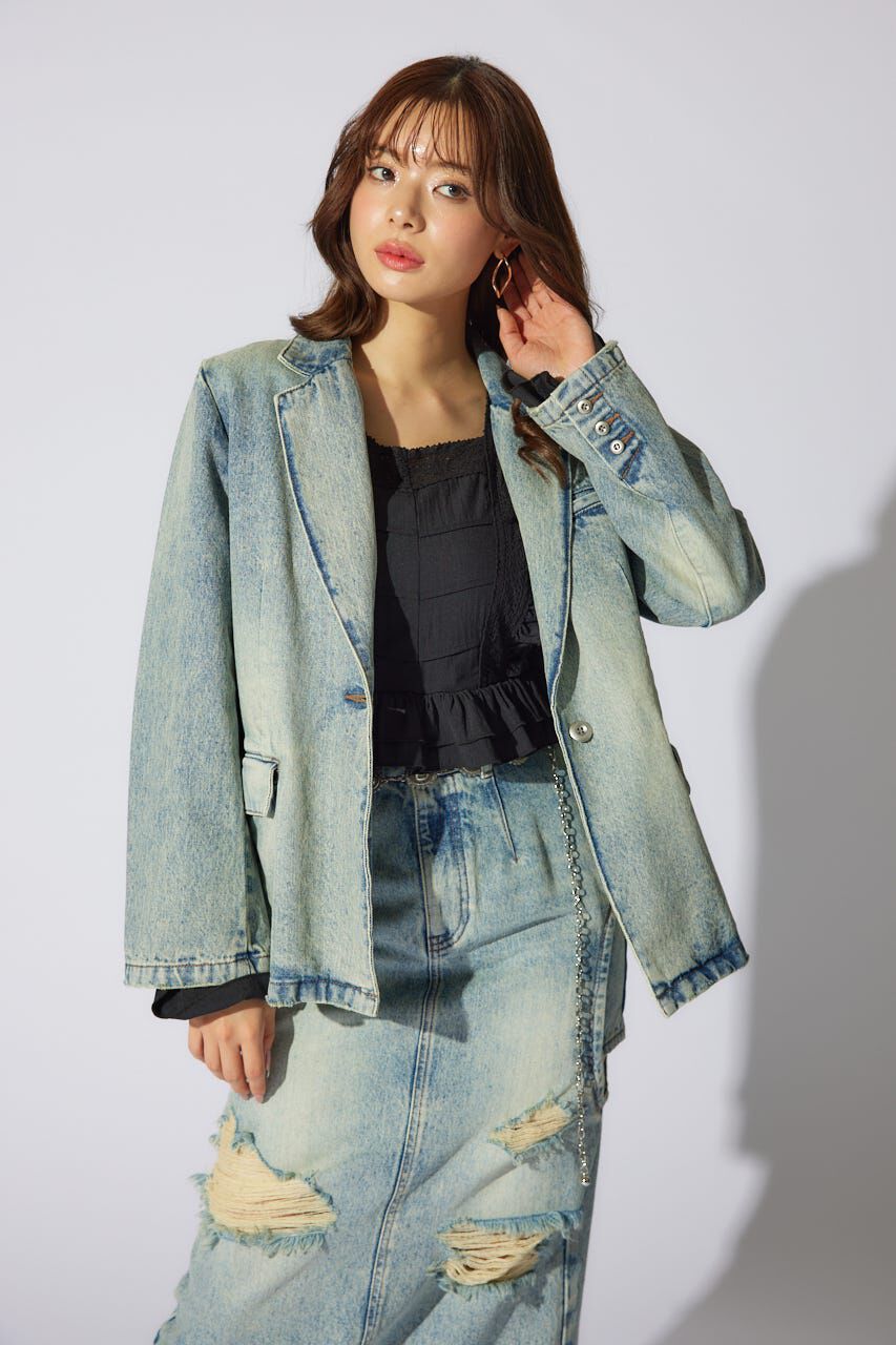 rienda「テーラーカラーデニムジャケット」|デニムジャケット|L/BLU1