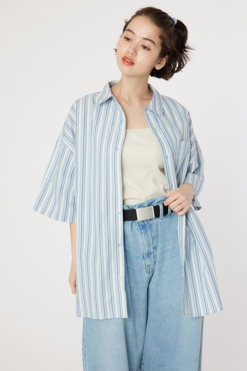 RODEO CROWNS「マルチストライプ ルーズハーフスリーブシャツ」|シャツ・ブラウス|柄WHT5