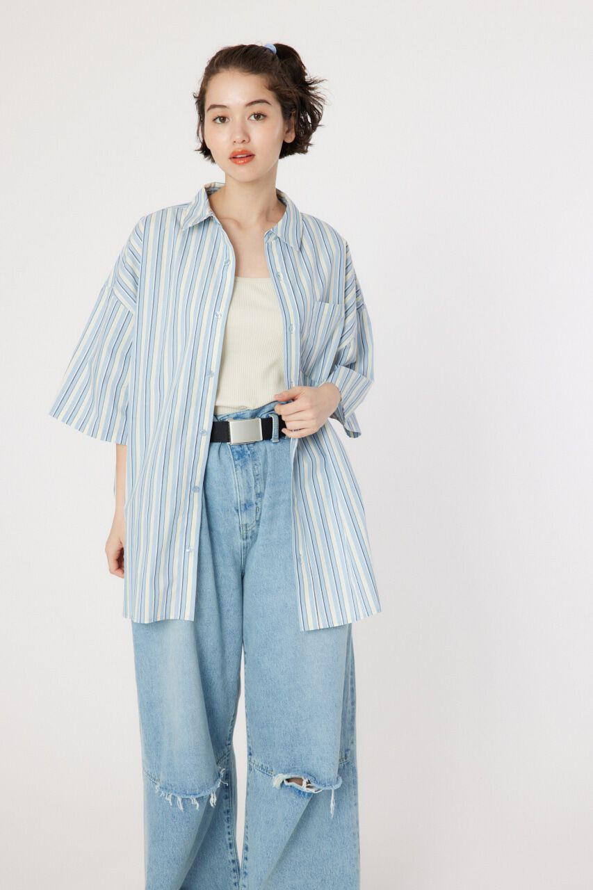 RODEO CROWNS「マルチストライプ ルーズハーフスリーブシャツ」|シャツ・ブラウス|