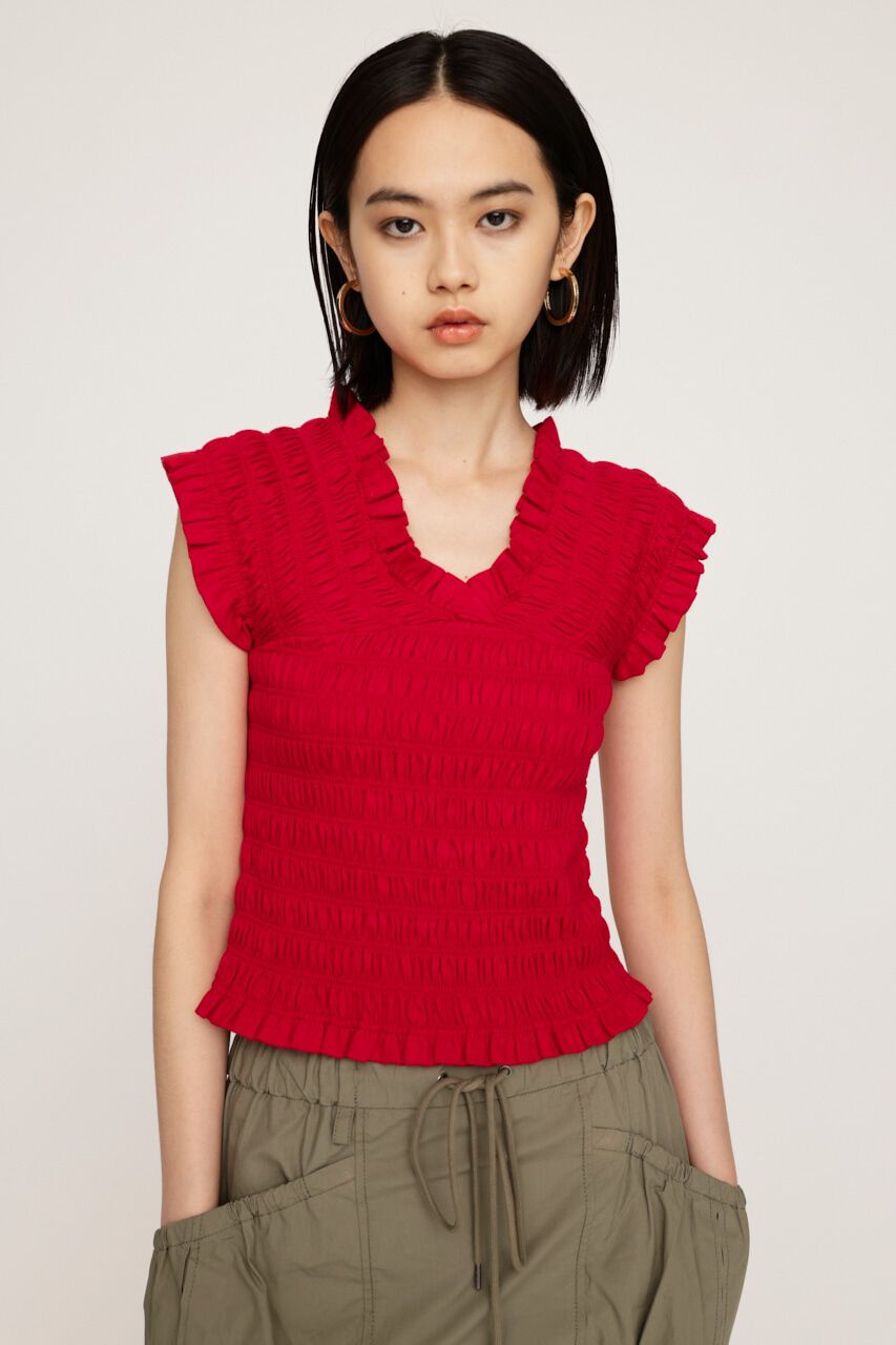 SLY「2WAY SHIRRING BUSTIER トップス」|タンクトップ|RED