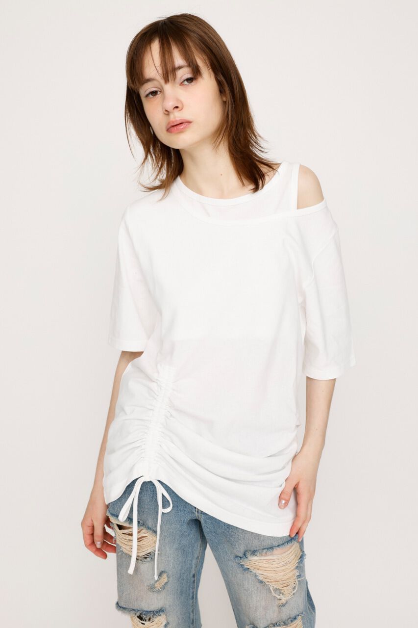 SLY「CROSS NECK SHIRRING HEM トップス」|Tシャツ・カットソー|WHT