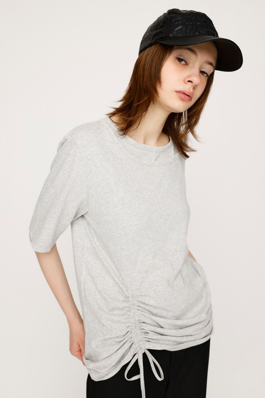 SLY「CROSS NECK SHIRRING HEM トップス」|Tシャツ・カットソー|T.GRY