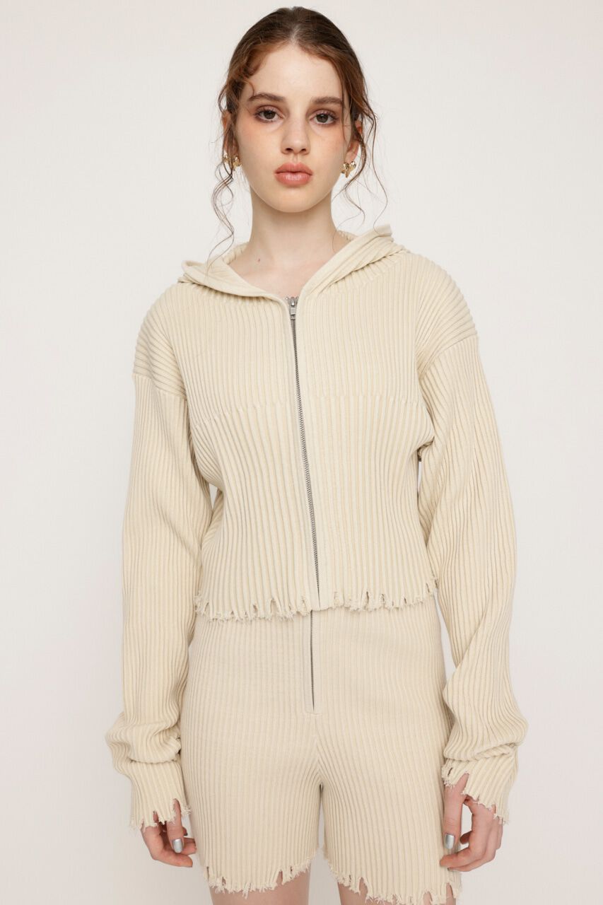 SLY「CRUSH KNIT HOODIE」|カーディガン|O/WHT1