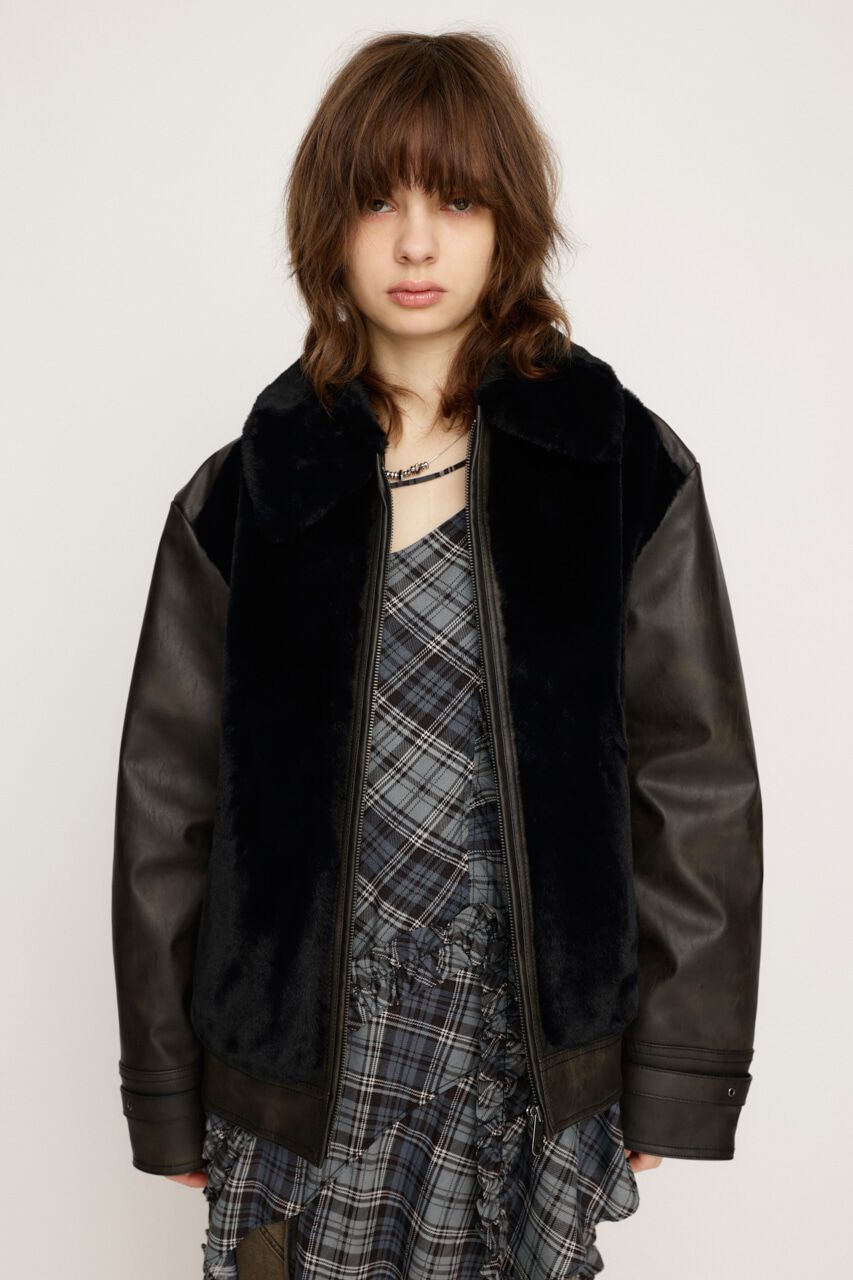 SLY「FAUX FUR DOCKING G-1 ジャケット」|ブルゾン・スタジャン|BLK
