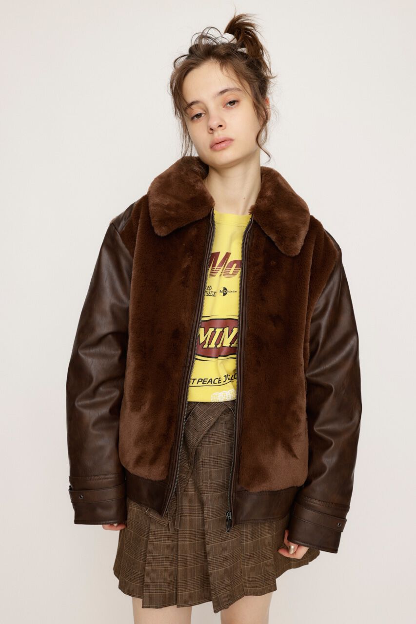 SLY「FAUX FUR DOCKING G-1 ジャケット」|ブルゾン・スタジャン|BRN