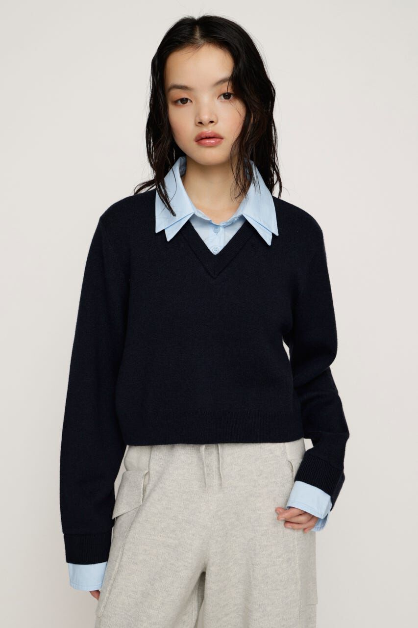 SLY「LAYERED LIKE CROP KNIT トップス」|ニット・セーター|NVY