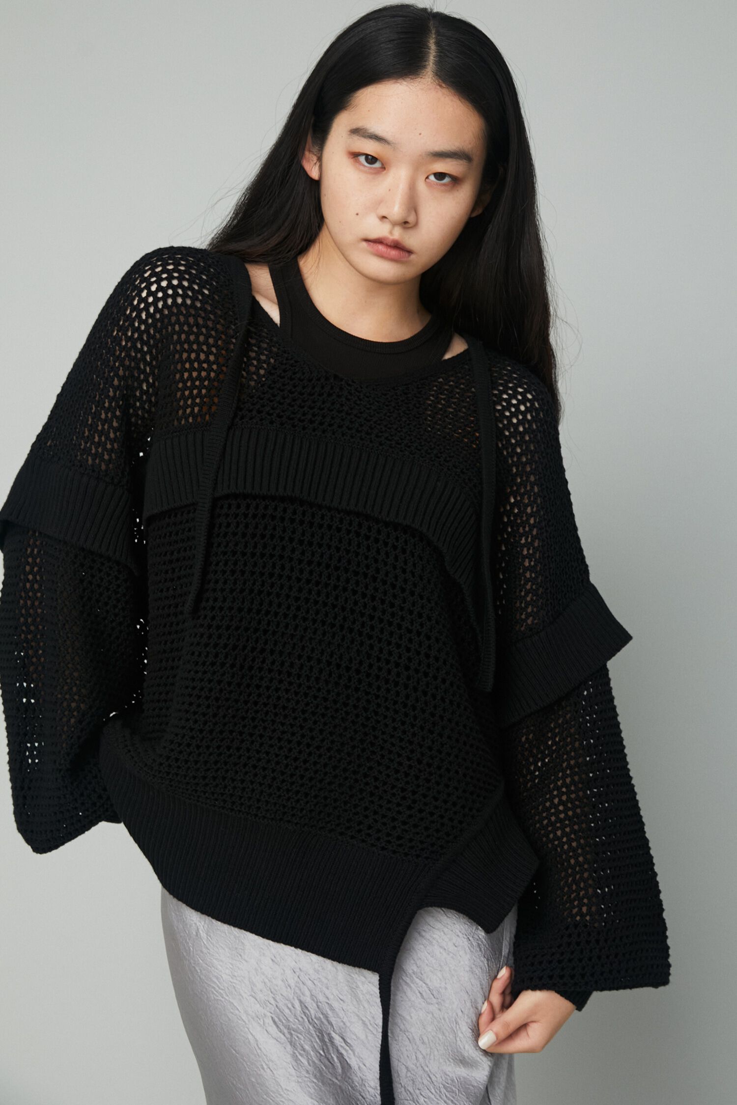 HeRIN.CYE「Mesh knit tops」|ニット・セーター|BLK