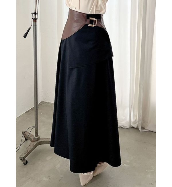 RESEXXY「合皮コルセット付フレアスカート」|スカート|ブラック