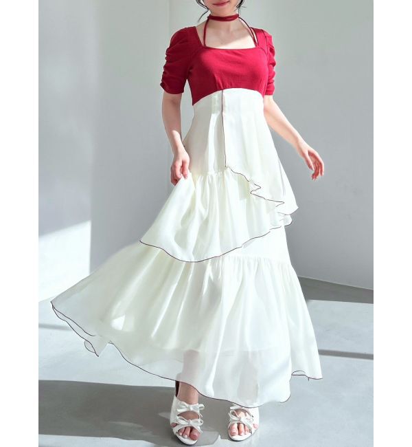 RESEXXY「バイカラーメローフレアワンピース」|ワンピース|レッド