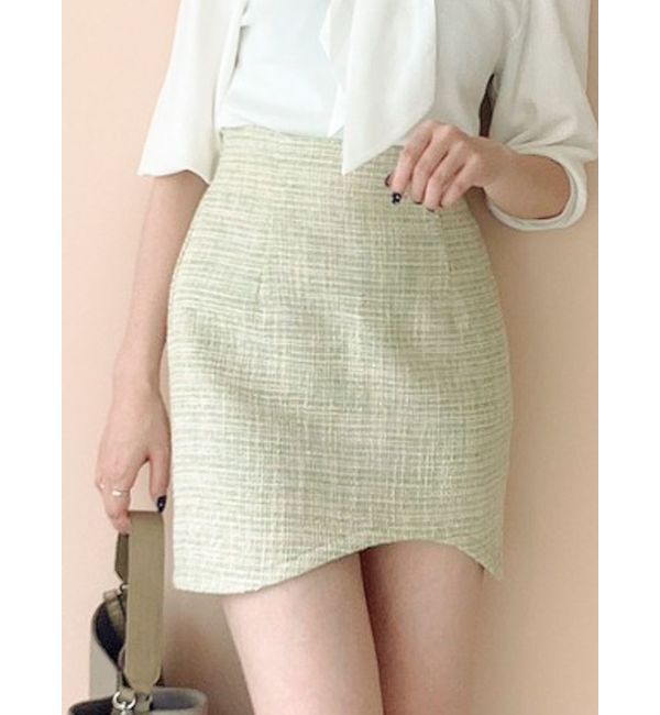 dazzlin「カーブラインミニスカート」|スカート|グリーン