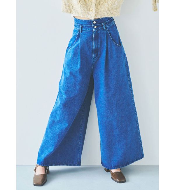dazzlin「ダブルハイウエストワイドデニムパンツ」|デニム|