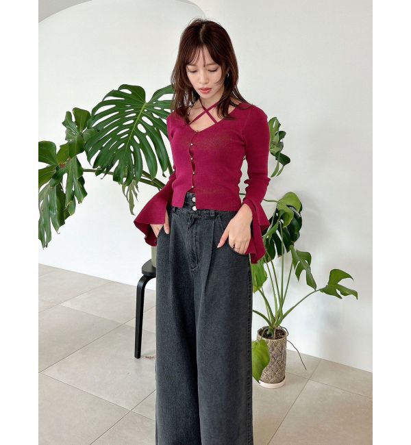 dazzlin「ダブルハイウエストワイドデニムパンツ」|デニム|