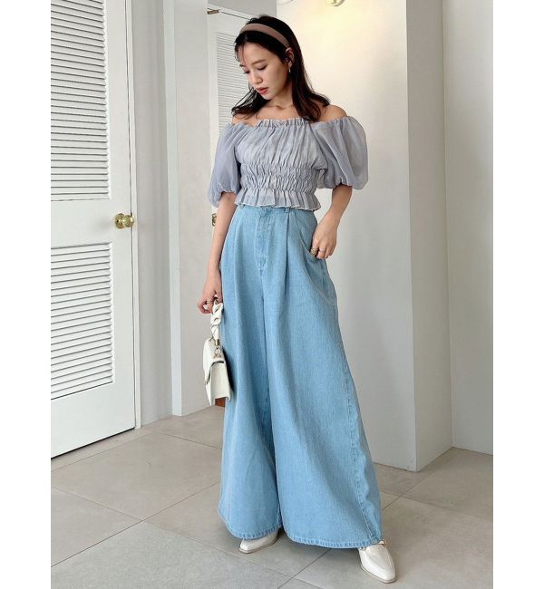 dazzlin「ダブルハイウエストワイドデニムパンツ」|デニム|