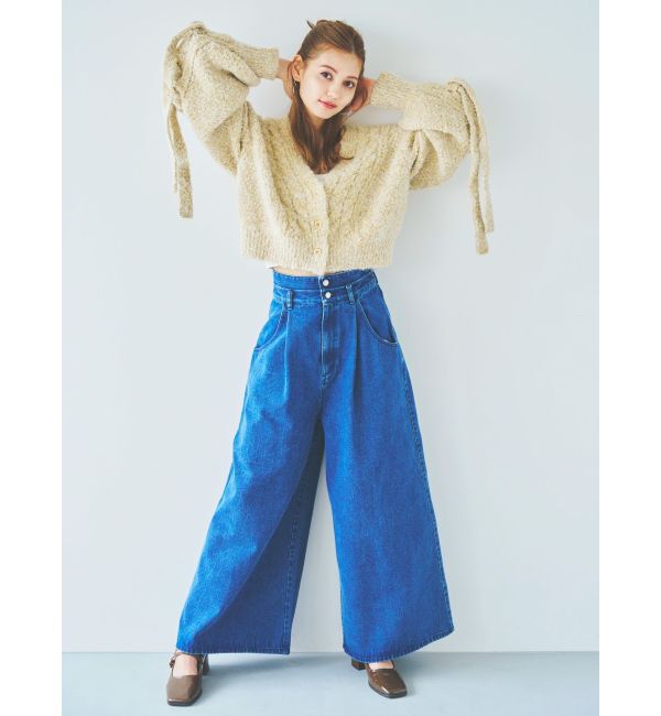 dazzlin「ダブルハイウエストワイドデニムパンツ」|デニム|