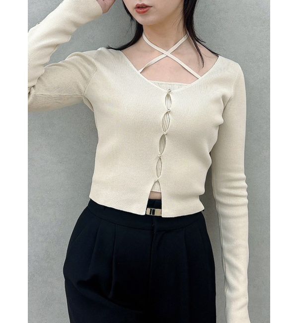 dazzlin「カーデタイトレイヤードリボントップス」|ニット・セーター|アイボリー