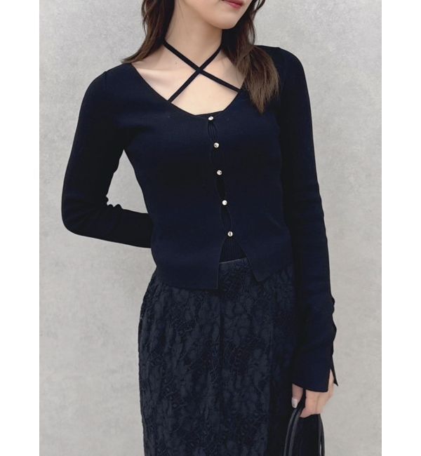 dazzlin「カーデタイトレイヤードリボントップス」|ニット・セーター|