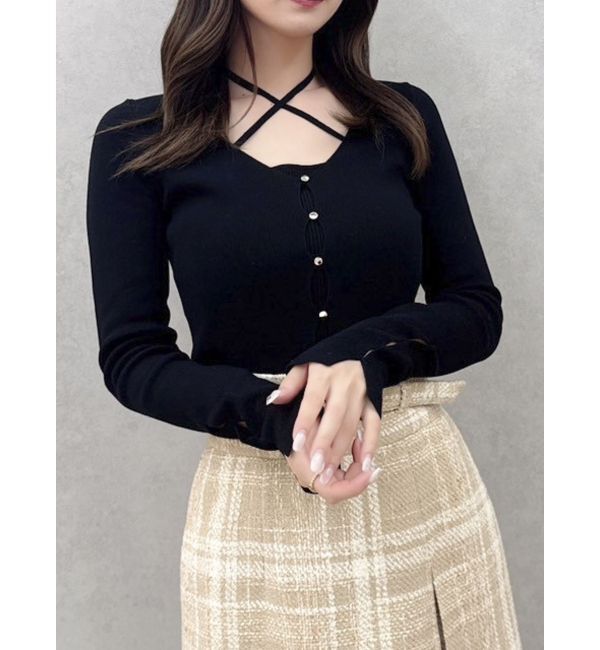 dazzlin「カーデタイトレイヤードリボントップス」|ニット・セーター|
