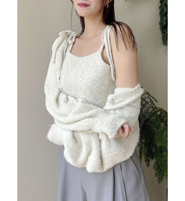 dazzlin「ミニシャギーラメニットカーデトップス」|カーディガン|ベージュ