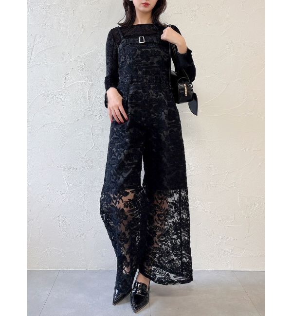 dazzlin「レースワイドサロペット」|ワンピース|ブラック