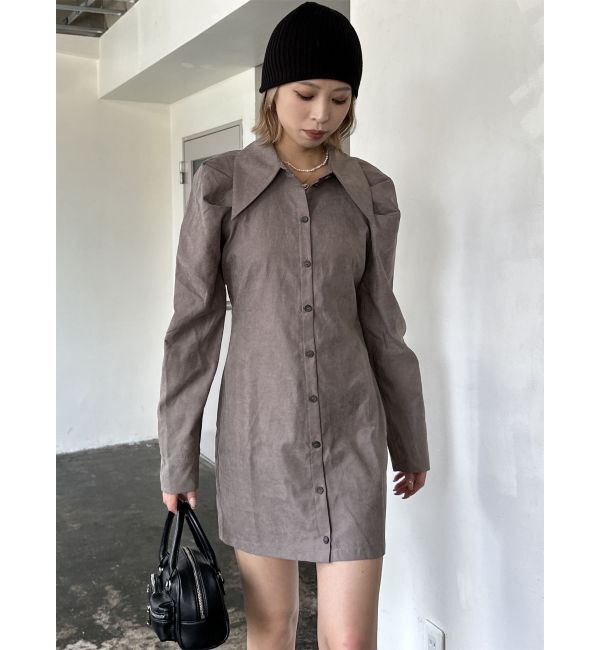 EMODA「ビッグカラーシャツワンピース」|ワンピース|グレー