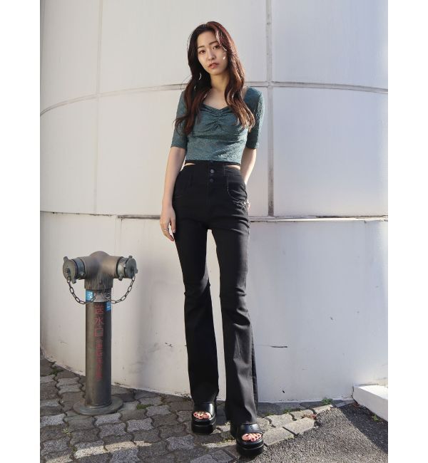 EMODA「サイドオープンハイウエストフレアパギンス」|デニム|