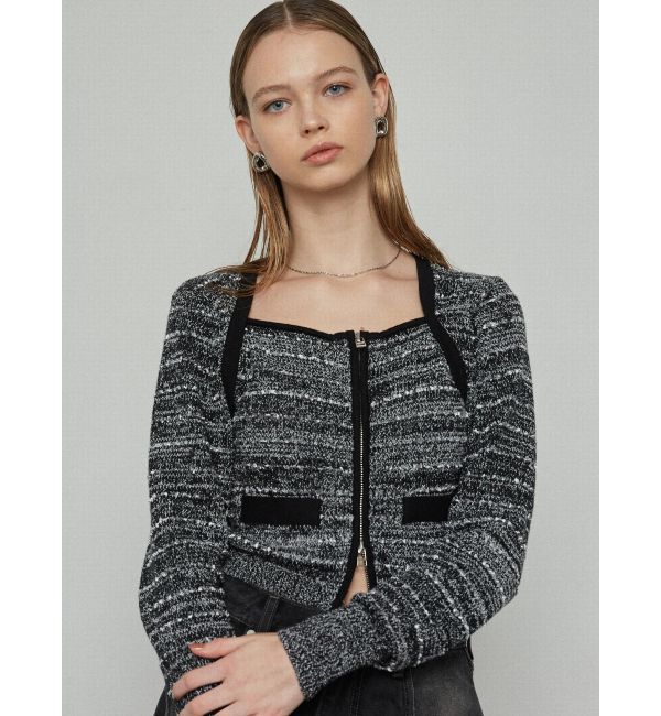 EMODA「ツイードクロップジップニット」|ニット・セーター|ブラック