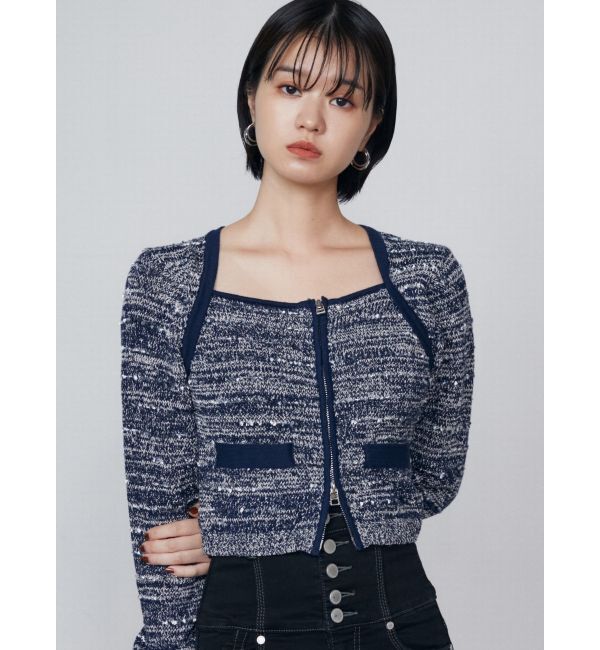 EMODA「ツイードクロップジップニット」|ニット・セーター|